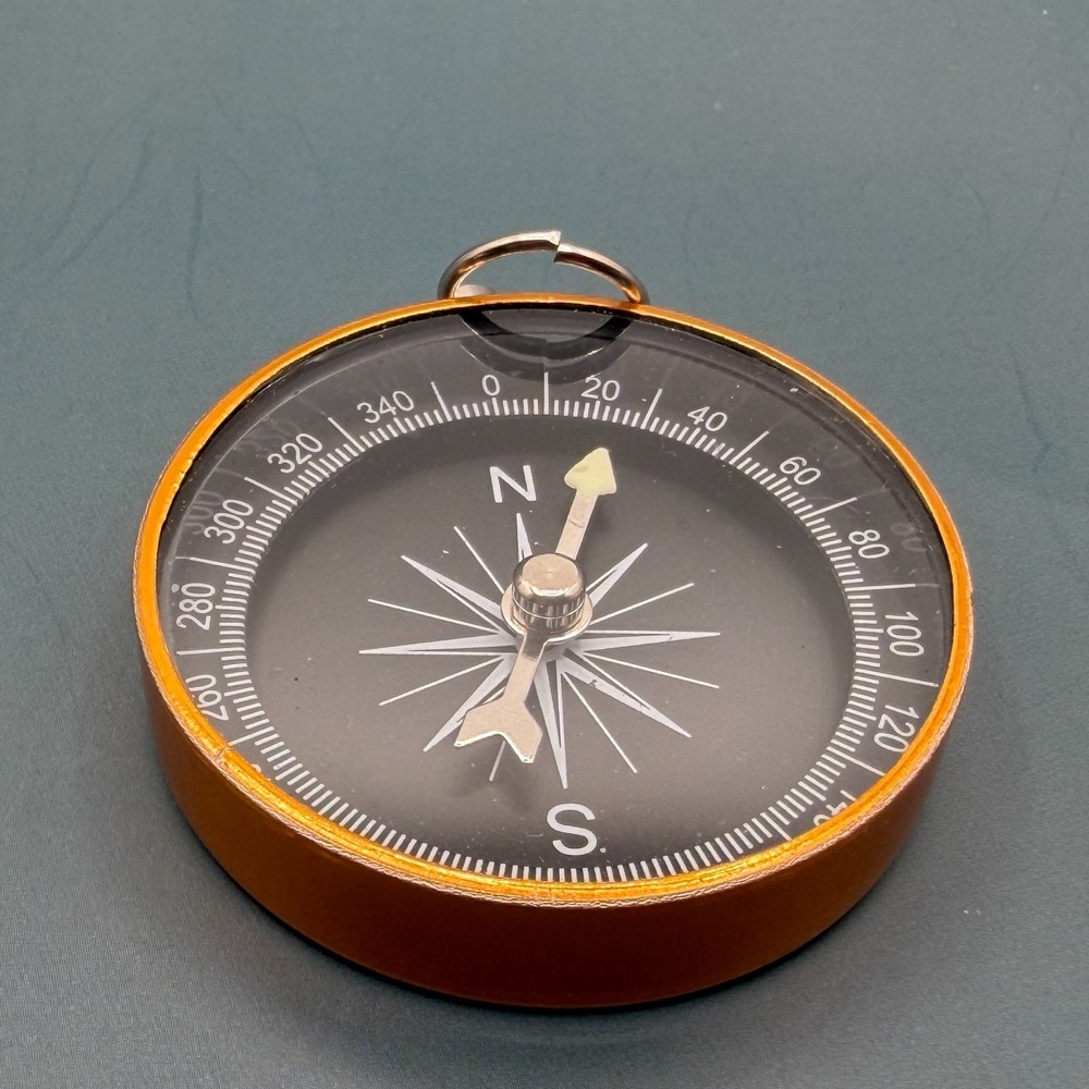 Gold Tone Pocket Compass Black Dial 360 Degree Navigation Hiking Camping Gift